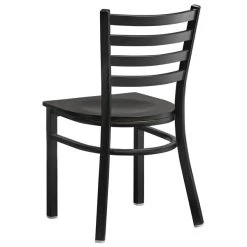 Lancaster Table & Seating Black Finish Ladder Back Chair With Black Wood Seat -Zown Shop 2078791