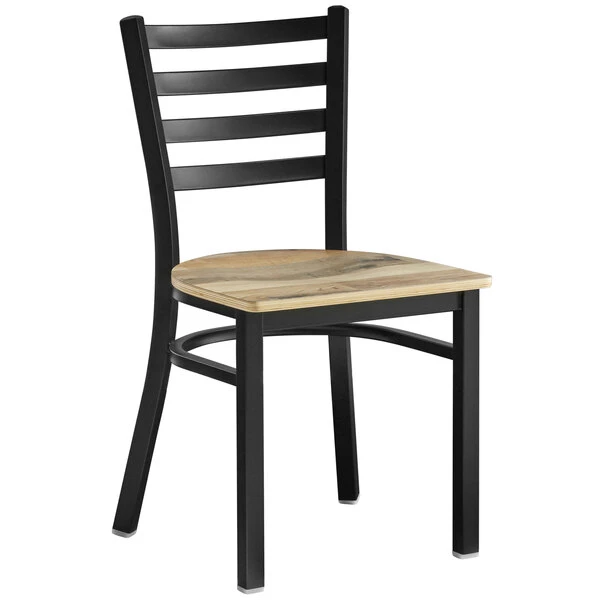 Lancaster Table & Seating Black Finish Ladder Back Chair With Driftwood Seat 2 Lancaster Table & Seating Black Finish Ladder Back Chair With Driftwood Seat - Image 2