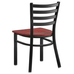 Lancaster Table & Seating Black Finish Ladder Back Chair With Mahogany Wood Seat 7 Lancaster Table & Seating Black Finish Ladder Back Chair With Mahogany Wood Seat -Zown Shop 2078821