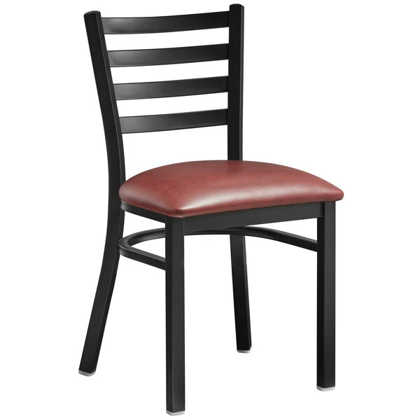 Lancaster Table & Seating Black Finish Ladder Back Chair With 2 1/2" Burgundy Vinyl Padded Seat 2 Lancaster Table & Seating Black Finish Ladder Back Chair With 2 1/2" Burgundy Vinyl Padded Seat - Image 2