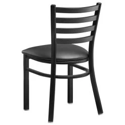 Lancaster Table & Seating Black Finish Ladder Back Chair With 2 1/2" Black Vinyl Padded Seat -Zown Shop 2078851