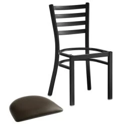 Lancaster Table & Seating Black Finish Ladder Back Chair With 2 1/2" Dark Brown Vinyl Padded Seat -Zown Shop 2078859