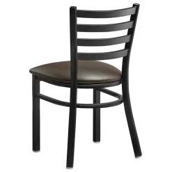 Lancaster Table & Seating Black Finish Ladder Back Chair With 2 1/2" Dark Brown Vinyl Padded Seat -Zown Shop 2078861