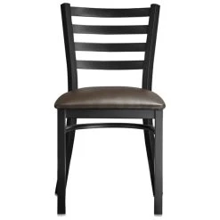 Lancaster Table & Seating Black Finish Ladder Back Chair With 2 1/2" Dark Brown Vinyl Padded Seat -Zown Shop 2078862