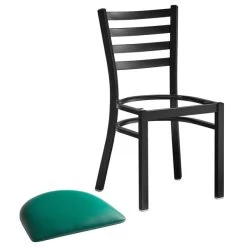 Lancaster Table & Seating Black Finish Ladder Back Chair With 2 1/2" Green Vinyl Padded Seat 8 Lancaster Table & Seating Black Finish Ladder Back Chair With 2 1/2" Green Vinyl Padded Seat -Zown Shop 2078869