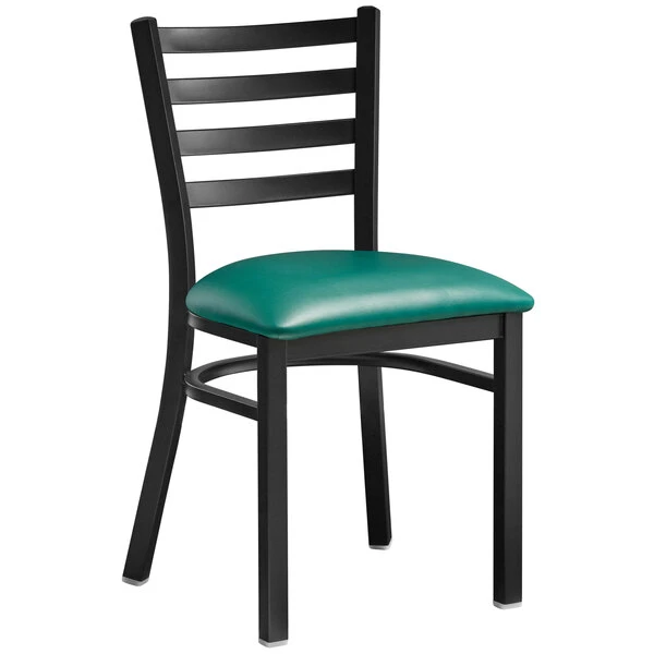 Lancaster Table & Seating Black Finish Ladder Back Chair With 2 1/2" Green Vinyl Padded Seat 2 Lancaster Table & Seating Black Finish Ladder Back Chair With 2 1/2" Green Vinyl Padded Seat - Image 2