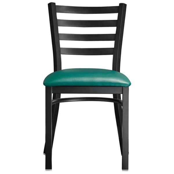 Lancaster Table & Seating Black Finish Ladder Back Chair With 2 1/2" Green Vinyl Padded Seat 5 Lancaster Table & Seating Black Finish Ladder Back Chair With 2 1/2" Green Vinyl Padded Seat - Image 5