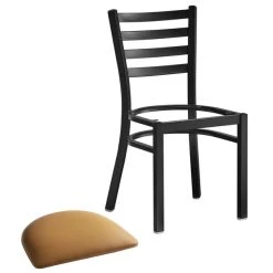 Lancaster Table & Seating Black Finish Ladder Back Chair With 2 1/2" Light Brown Vinyl Padded Seat -Zown Shop 2078879