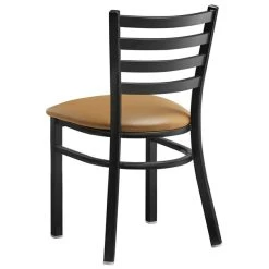 Lancaster Table & Seating Black Finish Ladder Back Chair With 2 1/2" Light Brown Vinyl Padded Seat -Zown Shop 2078881