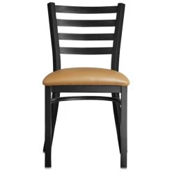 Lancaster Table & Seating Black Finish Ladder Back Chair With 2 1/2" Light Brown Vinyl Padded Seat -Zown Shop 2078882
