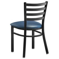 Lancaster Table & Seating Black Finish Ladder Back Chair With 2 1/2" Navy Vinyl Padded Seat -Zown Shop 2078894