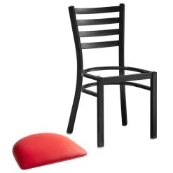 Lancaster Table & Seating Black Finish Ladder Back Chair With 2 1/2" Red Vinyl Padded Seat 8 Lancaster Table & Seating Black Finish Ladder Back Chair With 2 1/2" Red Vinyl Padded Seat -Zown Shop 2078902