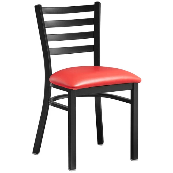 Lancaster Table & Seating Black Finish Ladder Back Chair With 2 1/2" Red Vinyl Padded Seat 2 Lancaster Table & Seating Black Finish Ladder Back Chair With 2 1/2" Red Vinyl Padded Seat - Image 2
