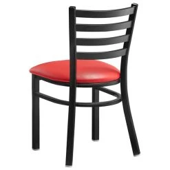 Lancaster Table & Seating Black Finish Ladder Back Chair With 2 1/2" Red Vinyl Padded Seat 7 Lancaster Table & Seating Black Finish Ladder Back Chair With 2 1/2" Red Vinyl Padded Seat -Zown Shop 2078904