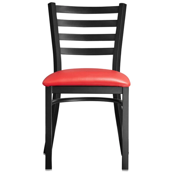 Lancaster Table & Seating Black Finish Ladder Back Chair With 2 1/2" Red Vinyl Padded Seat 5 Lancaster Table & Seating Black Finish Ladder Back Chair With 2 1/2" Red Vinyl Padded Seat - Image 5