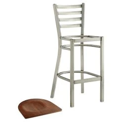 Lancaster Table & Seating Clear Coat Finish Ladder Back Bar Stool With Antique Walnut Wood Seat -Zown Shop 2079338
