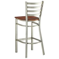Lancaster Table & Seating Clear Coat Finish Ladder Back Bar Stool With Antique Walnut Wood Seat -Zown Shop 2079340