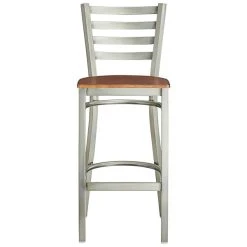 Lancaster Table & Seating Clear Coat Finish Ladder Back Bar Stool With Antique Walnut Wood Seat -Zown Shop 2079341