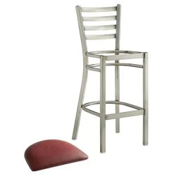 Lancaster Table & Seating Clear Coat Finish Ladder Back Bar Stool With 2 1/2" Burgundy Vinyl Padded Seat -Zown Shop 2079444