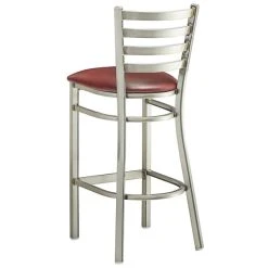 Lancaster Table & Seating Clear Coat Finish Ladder Back Bar Stool With 2 1/2" Burgundy Vinyl Padded Seat -Zown Shop 2079446