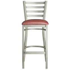 Lancaster Table & Seating Clear Coat Finish Ladder Back Bar Stool With 2 1/2" Burgundy Vinyl Padded Seat -Zown Shop 2079447