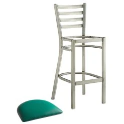 Lancaster Table & Seating Clear Coat Finish Ladder Back Bar Stool With 2 1/2" Green Vinyl Padded Seat -Zown Shop 2079568