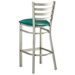Lancaster Table & Seating Clear Coat Finish Ladder Back Bar Stool With 2 1/2" Green Vinyl Padded Seat -Zown Shop 2079570