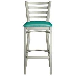 Lancaster Table & Seating Clear Coat Finish Ladder Back Bar Stool With 2 1/2" Green Vinyl Padded Seat -Zown Shop 2079571