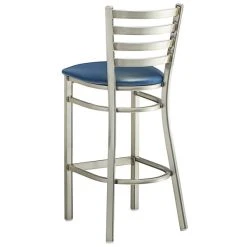 Lancaster Table & Seating Clear Coat Finish Ladder Back Bar Stool With 2 1/2" Navy Blue Vinyl Padded Seat -Zown Shop 2079611
