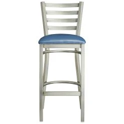 Lancaster Table & Seating Clear Coat Finish Ladder Back Bar Stool With 2 1/2" Navy Blue Vinyl Padded Seat -Zown Shop 2079612