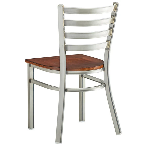 Lancaster Table & Seating Clear Coat Finish Ladder Back Chair With Antique Walnut Wood Seat 3 Lancaster Table & Seating Clear Coat Finish Ladder Back Chair With Antique Walnut Wood Seat - Image 3