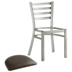 Lancaster Table & Seating Clear Coat Finish Ladder Back Chair With 2 1/2" Dark Brown Vinyl Padded Seat -Zown Shop 2079811