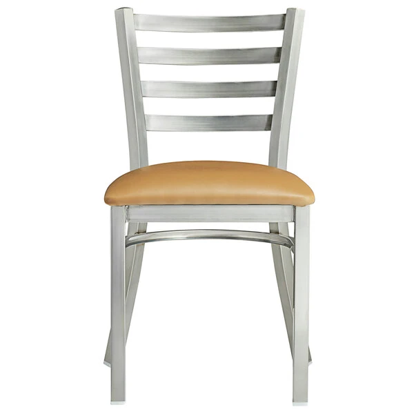 Lancaster Table & Seating Clear Coat Finish Ladder Back Chair With 2 1/2" Light Brown Vinyl Padded Seat 5 Lancaster Table & Seating Clear Coat Finish Ladder Back Chair With 2 1/2" Light Brown Vinyl Padded Seat - Image 5