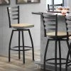 Lancaster Table & Seating Black Finish Ladder Back Swivel Bar Stool With Natural Wood Seat