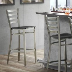 Lancaster Table & Seating Clear Coat Finish Ladder Back Bar Stool With Black Wood Seat