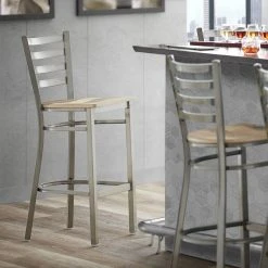Lancaster Table & Seating Clear Coat Finish Ladder Back Bar Stool With Driftwood Seat