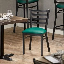 Lancaster Table & Seating Black Finish Ladder Back Chair With 2 1/2" Green Vinyl Padded Seat