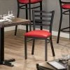 Lancaster Table & Seating Black Finish Ladder Back Chair With 2 1/2" Red Vinyl Padded Seat