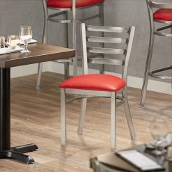 Lancaster Table & Seating Clear Coat Finish Ladder Back Chair With 2 1/2" Red Vinyl Padded Seat