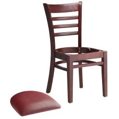 Lancaster Table & Seating Mahogany Finish Wooden Ladder Back Chair With 2 1/2" Burgundy Padded Seat -Zown Shop 2088288
