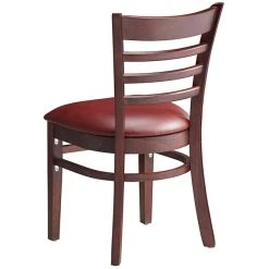 Lancaster Table & Seating Mahogany Finish Wooden Ladder Back Chair With 2 1/2" Burgundy Padded Seat -Zown Shop 2088290