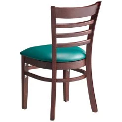 Lancaster Table & Seating Mahogany Finish Wooden Ladder Back Chair With 2 1/2" Green Padded Seat -Zown Shop 2088310