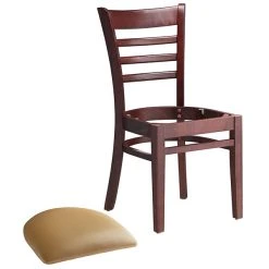 Lancaster Table & Seating Mahogany Finish Wooden Ladder Back Chair With 2 1/2" Light Brown Padded Seat -Zown Shop 2088318