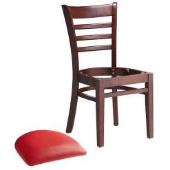 Lancaster Table & Seating Mahogany Finish Wooden Ladder Back Chair With 2 1/2" Red Padded Seat -Zown Shop 2088328