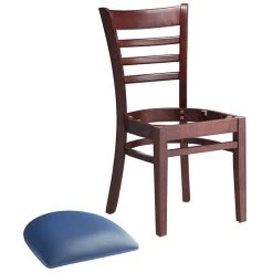 Lancaster Table & Seating Mahogany Finish Wooden Ladder Back Chair With 2 1/2" Navy Padded Seat -Zown Shop 2088338