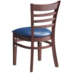 Lancaster Table & Seating Mahogany Finish Wooden Ladder Back Chair With 2 1/2" Navy Padded Seat -Zown Shop 2088340