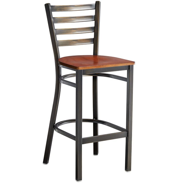 Lancaster Table & Seating Distressed Copper Finish Ladder Back Bar Stool With Antique Walnut Wood Seat 2 Lancaster Table & Seating Distressed Copper Finish Ladder Back Bar Stool With Antique Walnut Wood Seat - Image 2