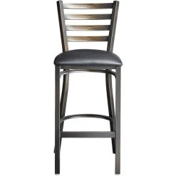 Lancaster Table & Seating Distressed Copper Finish Ladder Back Bar Stool With 2 1/2" Black Vinyl Padded Seat -Zown Shop 2088381