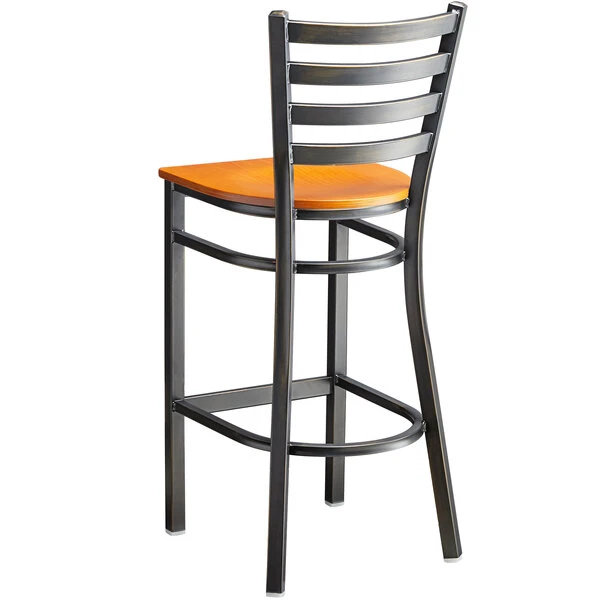 Lancaster Table & Seating Distressed Copper Finish Ladder Back Bar Stool With Cherry Wood Seat 3 Lancaster Table & Seating Distressed Copper Finish Ladder Back Bar Stool With Cherry Wood Seat - Image 3