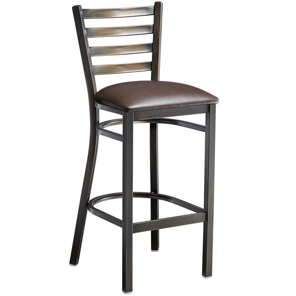 Lancaster Table & Seating Distressed Copper Finish Ladder Back Bar Stool With 2 1/2" Dark Brown Vinyl Padded Seat 2 Lancaster Table & Seating Distressed Copper Finish Ladder Back Bar Stool With 2 1/2" Dark Brown Vinyl Padded Seat - Image 2